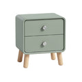 Modern Minimalist Green Nightstand with Two Drawers and Wooden Legs
