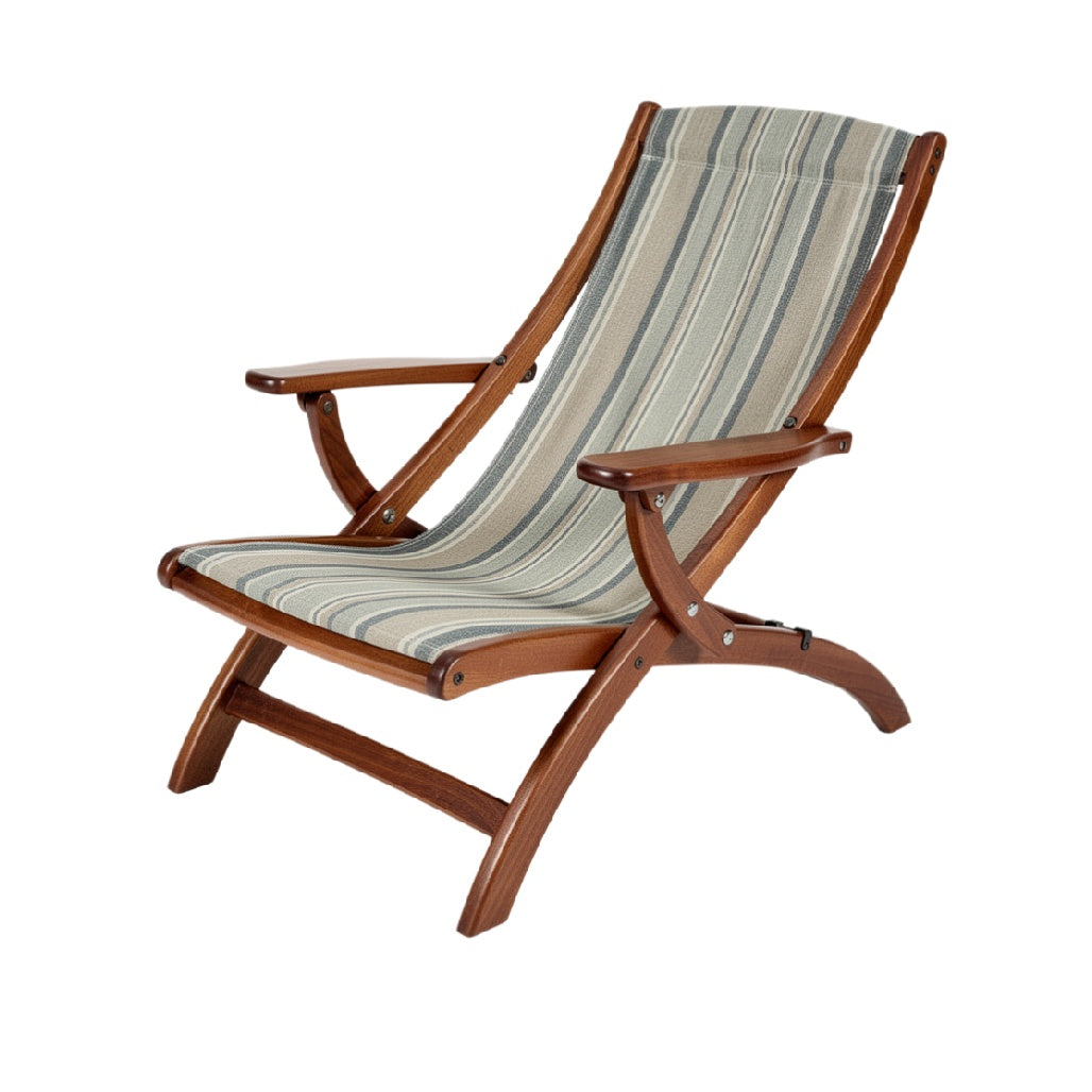 Wooden Folding Lounge Chair with Striped Fabric